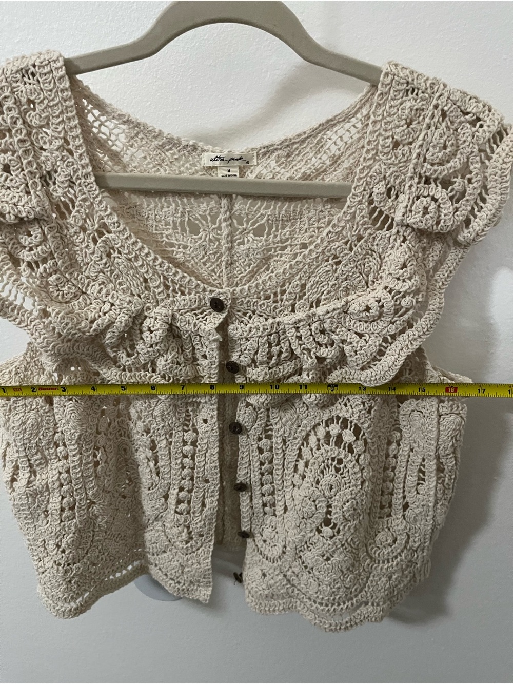 Ultra Pink Crochet Open-Knit Cardigan in Cream - Picture 3 of 6